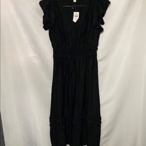 NWT J JILL WO SIZE XS PETITE BLACK TIERED FLUTTER SLEEVES DRESS ELASTIC WAIST